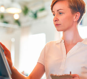 Worker putting in order for a client