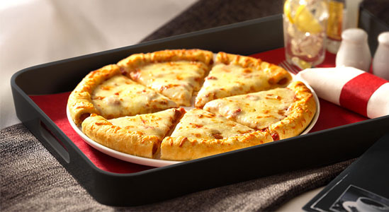 Room service food tray with pizza 