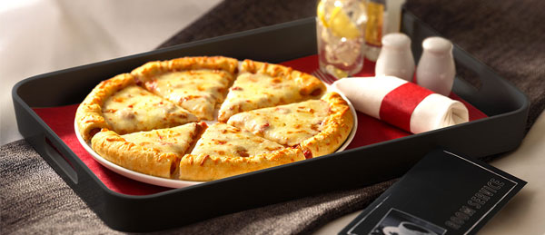 Room service food tray with pizza 