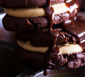 macaroons with melted chocolate topping